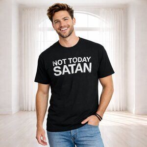 Spencer’s “Not Today Satan” Graphic Tee NWT Black Cotton Statement Shirt Large